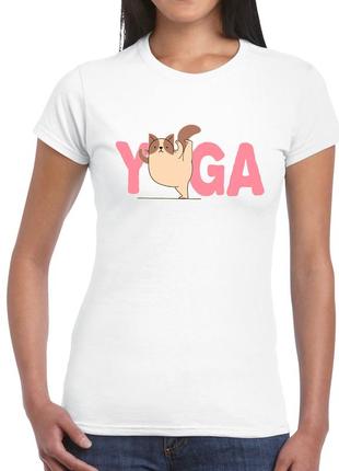 Футболка с принтом для занятий йогой "yoga. йога. кот в позе (ассан) йоги" push it