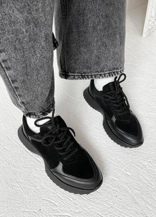 Замшевые кожаные кроссовки кеды черные массивные на платформе рифленые спортивные высокие zara4 фото