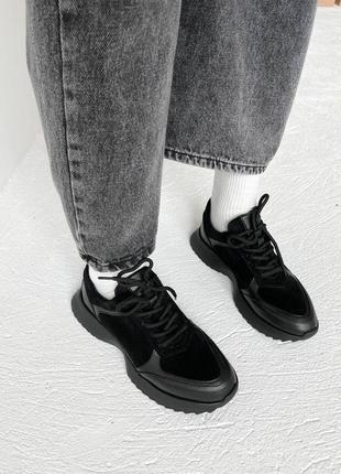 Замшевые кожаные кроссовки кеды черные массивные на платформе рифленые спортивные высокие zara7 фото