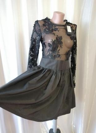 Платье пышное юбка прозрачный верх кружева гипюр3 фото