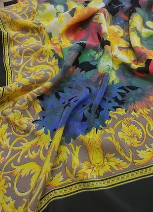 Большой шелковый платок шарф шов рауль 100% шелк 86*83 см черный в цветочный принт5 фото