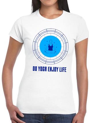 Футболка з принтом для занять йогою "do yoga enjoy life. займіться йогою насолоджуйтесь життям1 фото