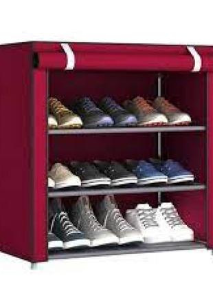 Стелаж тканинний для взуття 3 яруси b5, розбірна полиця для зберігання взуття lk202209-47 бордовий
