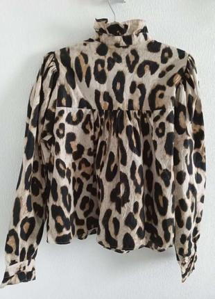 Хлопковая леопардовая блуза с пышными рукавами8 фото