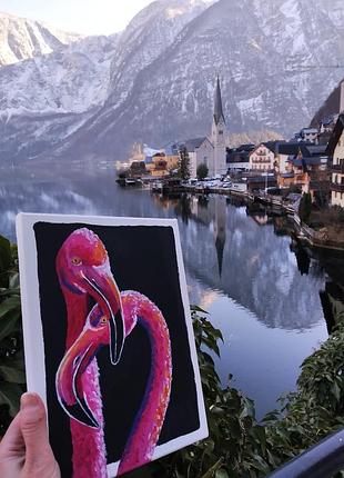 Картина фламинго, акрил интерьер картина, декор