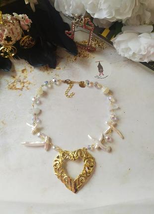 Vintage fairy🧚‍♀️ necklace с барочными жемчужинами и кристаллами аб2 фото