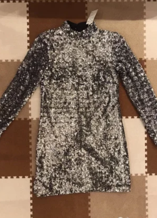 Сріблясте коктейльне плаття з довгим рукавом h&m4 фото