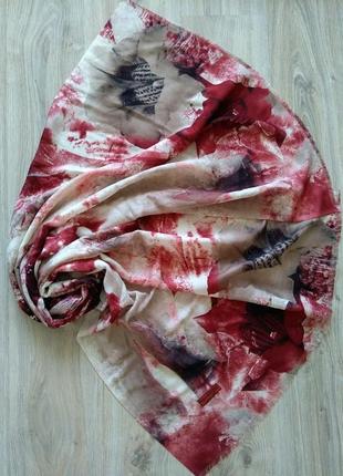 Турецкий шарф палантин весна осень, бордовый коричневый, в цветах