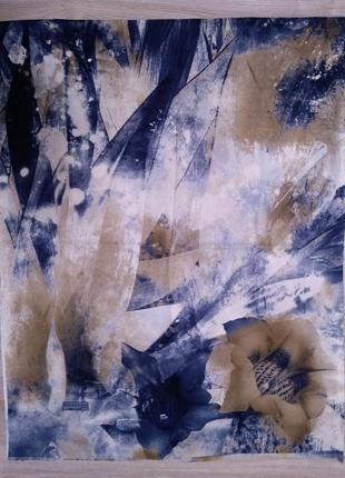 Турецкий шарф палантин весна осень, синий коричневый, в цветах2 фото