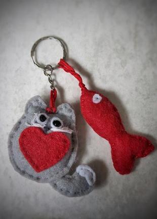 Брелоки из фетра мягкие брелки котик панда лапка