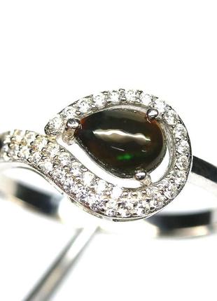 Кольцо серебряное 925 натуральный черный опал, цирконий. р-18.31 фото