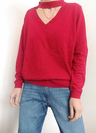 Червоний светр з вирізом mint&berry кофта оверсайз светр червоний джемпер пуловер реглан лонгслів3 фото