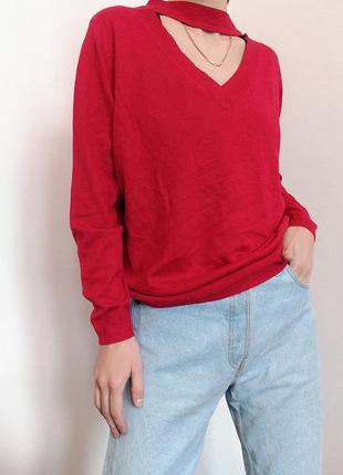 Червоний светр з вирізом mint&berry кофта оверсайз светр червоний джемпер пуловер реглан лонгслів4 фото