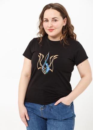 Женская футболка с вышивкой "тризуб мальви" черная2 фото