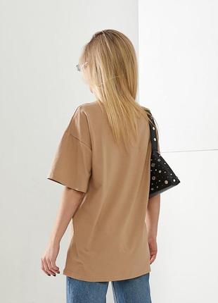 Стильная женская футболка oversize с накатом беж 42-485 фото