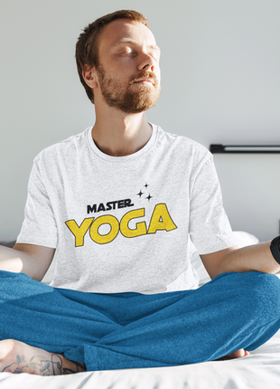 Футболка біла з принтом для занять йогою "master yoga. майстер йоги. yoga. йога" push it