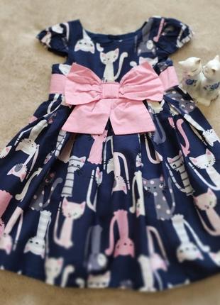 Платье для девочки синее коттоновые котики next 9-12мис.1 фото