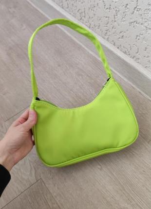 Нейлонова сумка багет з короткою ручкою. зелений неон2 фото