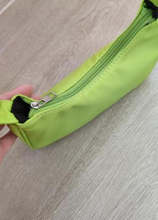 Нейлонова сумка багет з короткою ручкою. зелений неон5 фото