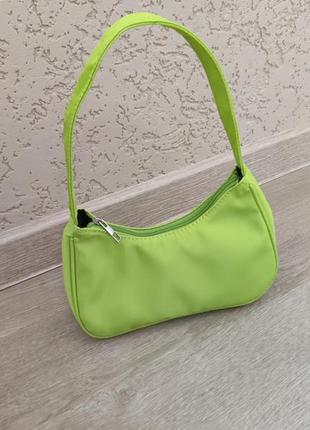 Нейлонова сумка багет з короткою ручкою. зелений неон3 фото
