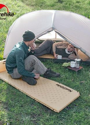 Самонадувний кемпінговий килимок naturehike mat with pillow 25 mm nh15q002-d natural yellow5 фото