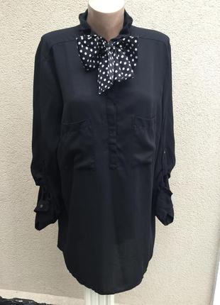 Чёрная,базовая,удлиненная блуза,рубаха,туника большой размер,полиэстер1 фото