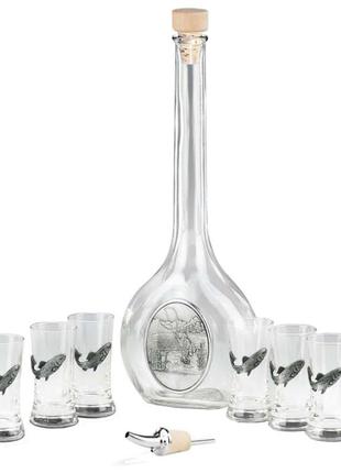 Набір для горілки, графін та чарки 6 шт artina «рибак» (h-33 см, h-8 см, 500мл, 40 мл)
