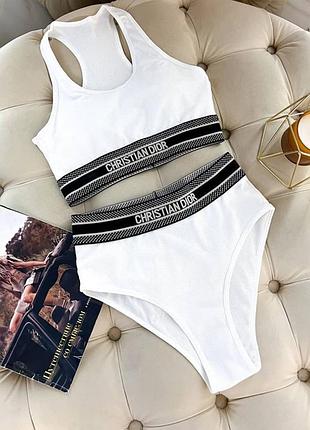 Купальник в стиле dior топ плавки завышены белый