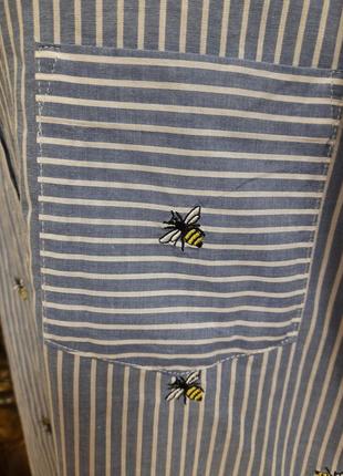 Рубашка в полоску в вышитые пчелки9 фото