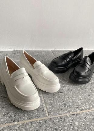 Лоферы туфли на платформе белые черные бежевые1 фото