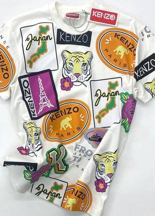 Брендовая мужская футболка / качественная футболка kenzo в белом цвете на лето