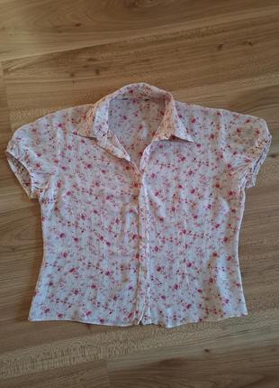 Блузка женская нежно розовые цветочные, рубашка, кофточка