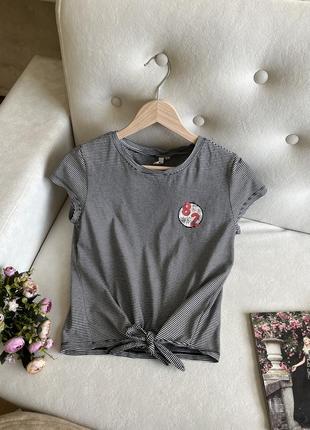 Хлопковый серый топ в полоску