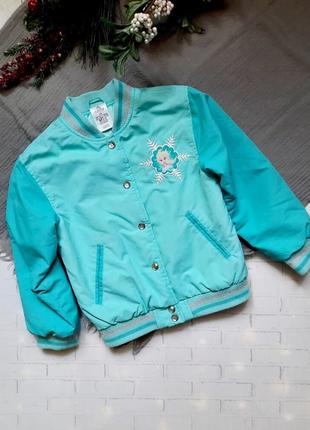 Легкая куртка бомбер десней с ельзой frozen бирка 5-6 лет