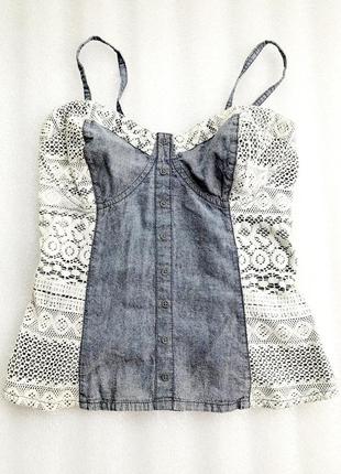 Джинсовая нежная майка с ажуром