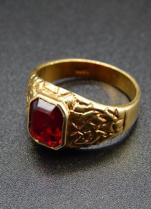 65. кільце, позолочена каблучка з червоним каменем, маркування seta, перстень, розмір 20,5