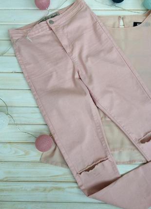Крутые розовые джинсы скинни с рваностями на коленях  denim co4 фото