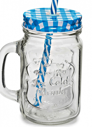 Банка з ручкою, кришкою та трубочкою 450мл