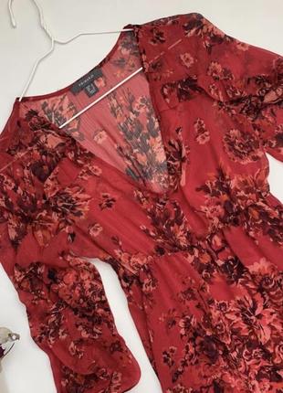 Шифоновое платье миди красного цвета в цветы4 фото