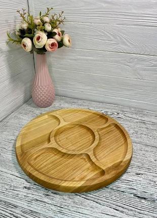 Секционная тарелка деревянная поднос для подачи блюд 30 см, менажница1 фото