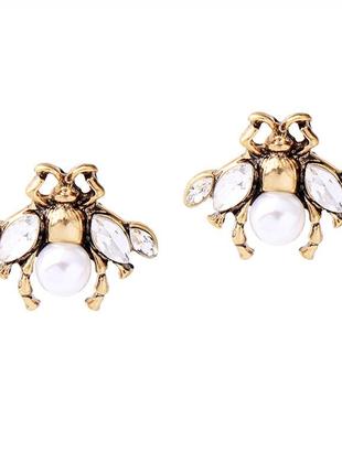 Жіночі вінтажні сережки у формі комах зі штучними каменями та перлинами