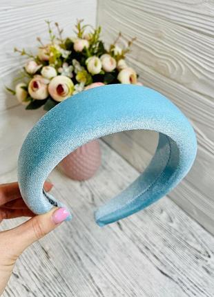 Жіночий оксамитовий обруч об'ємний для волосся oxa блакитний