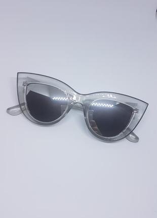 Жіночі сонцезахисні окуляри «котяче око» сірі дзеркальні1 фото