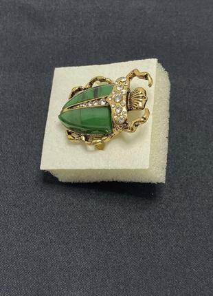 Кольцо женское винтажное / кольцо жук зеленый золотистый (17)4 фото