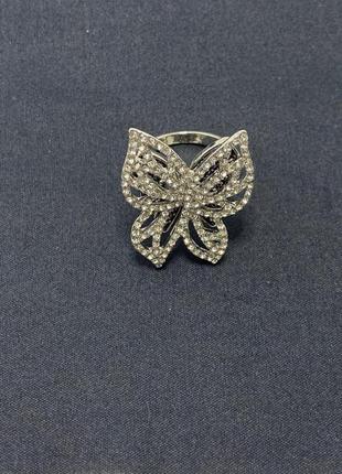 Женское кольцо бабочка с камнями oxa серебристое (17)4 фото