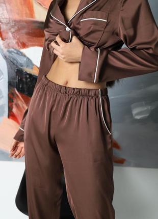 Jesika коричнева жіноча шовкова піжама багато кольорів сорочка штани шоколад5 фото