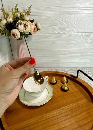 Набор столовых приборов декоративный кофейная ложка и вилка с сердечком золотистый2 фото