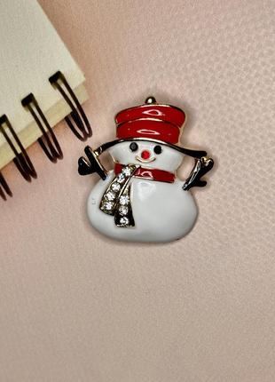 Брошка жіноча сніговик зі стразами новорічна тематика