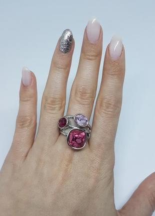 Шикарное массивное женское кольцо с яркими камнями  серебристое (17)5 фото