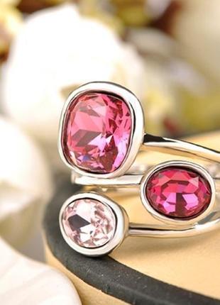 Шикарное массивное женское кольцо с яркими камнями  серебристое (17)